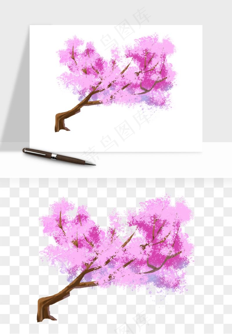 手绘樱花树png免抠