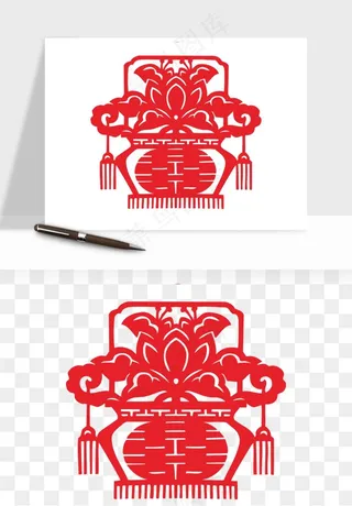 窗花喜字双喜剪纸png免抠