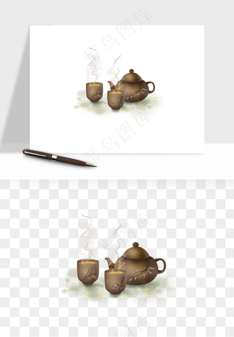 手绘茶壶茶具png免抠