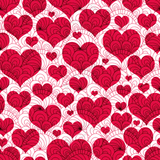 无缝红色的桃心与线描图案免抠素材