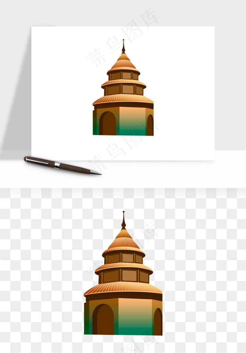 国潮高塔古塔楼建筑png免抠