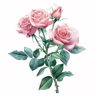 粉色玫瑰花鲜花插画免抠