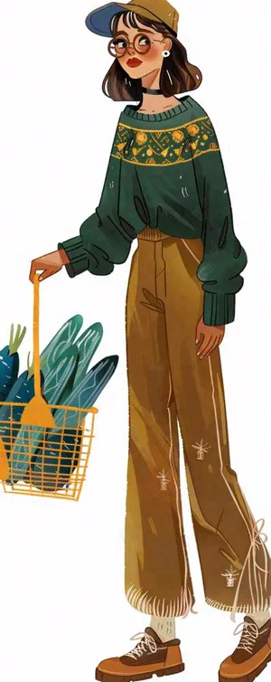 潮流美式高街少女人物卡通插画免抠