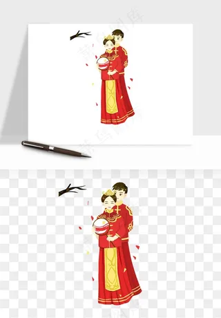 卡通中式婚礼新人png免抠