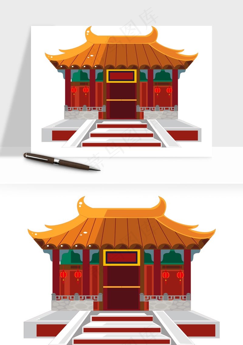 国潮风古建筑古楼古塔鼓楼ai,png免抠图