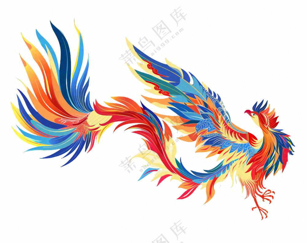 凤凰彩色动物插画免抠