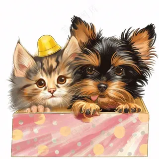 小狗小猫宠物动物卡通插画免抠