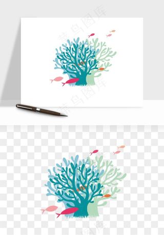 卡通珊瑚海底植物png免抠