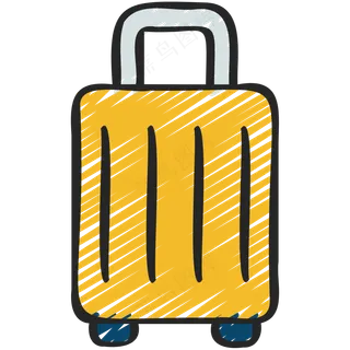 黄色行李箱 拉杆箱 铅笔手绘图标 icon