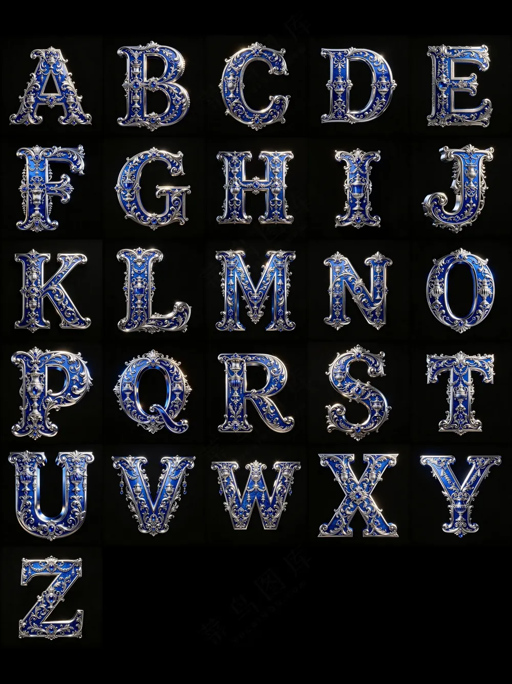 3D巴洛克金属风格3D艺术字英文字母A-Z_10