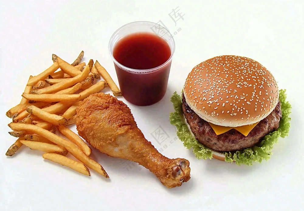 薯条汉堡炸鸡腿美食摄影图