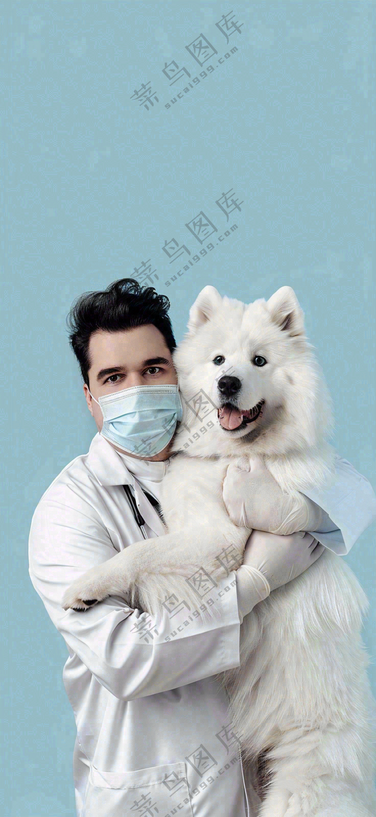 萌宠宠物医院医生抱着狗狗摄影图背景