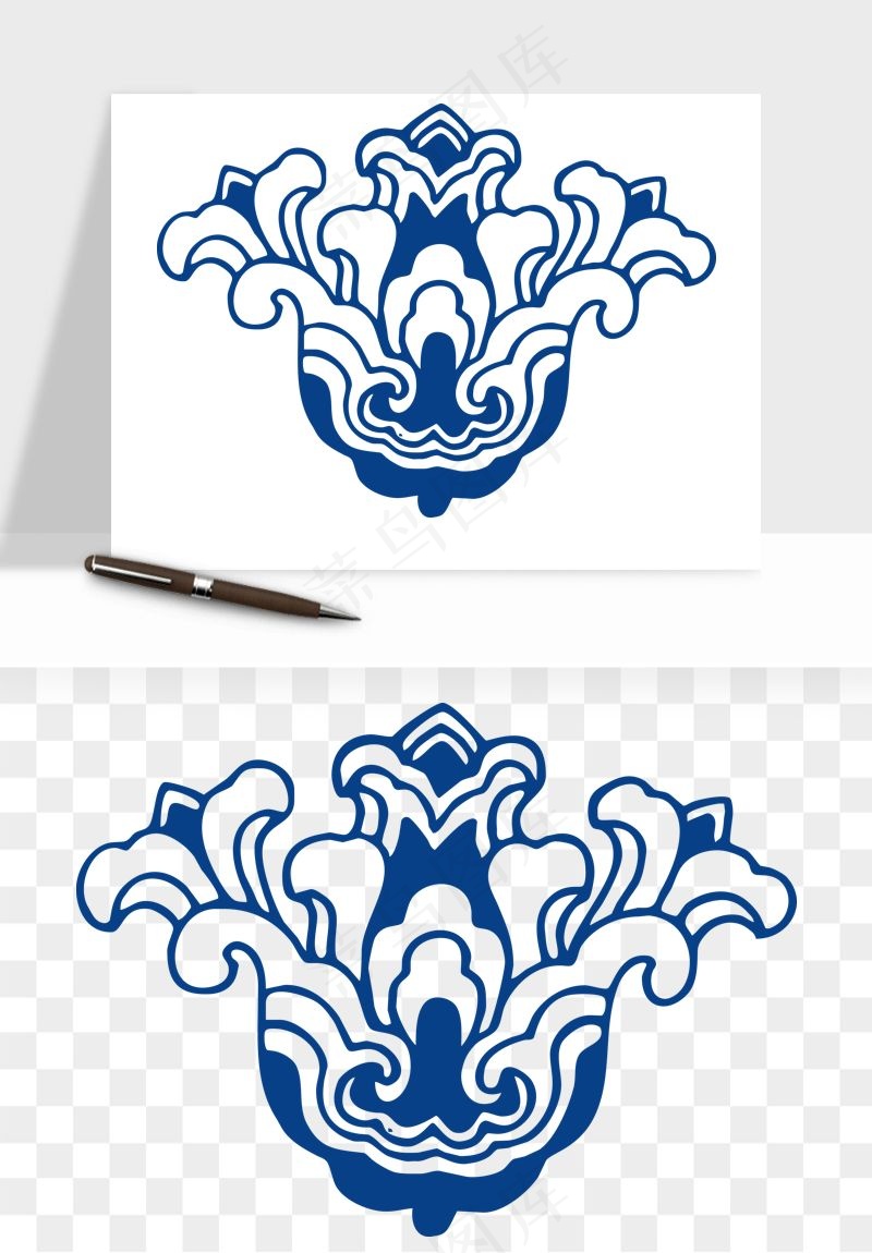 青花瓷花纹花卉图案png免抠