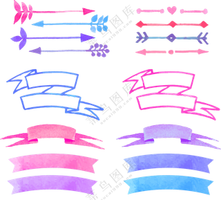 水彩创意箭头与飘带等元素免抠图片