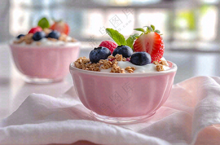 水果燕麦酸奶草莓蓝莓食物饮品摄影图