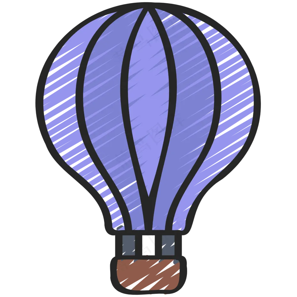 紫色热气球 铅笔手绘图标 icon