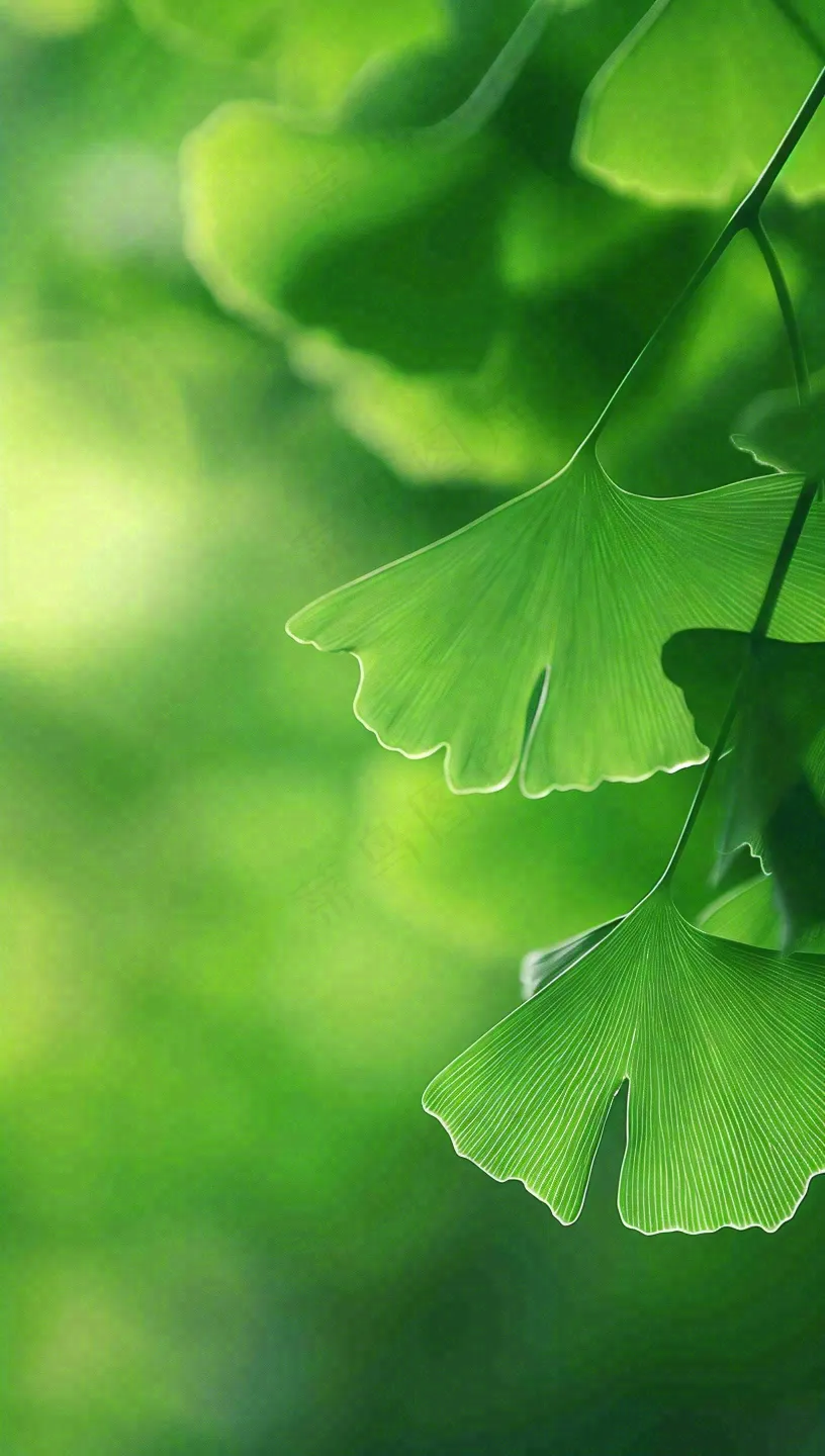 夏天绿色银杏叶树枝阳光小清新唯美小暑大暑处暑摄影图