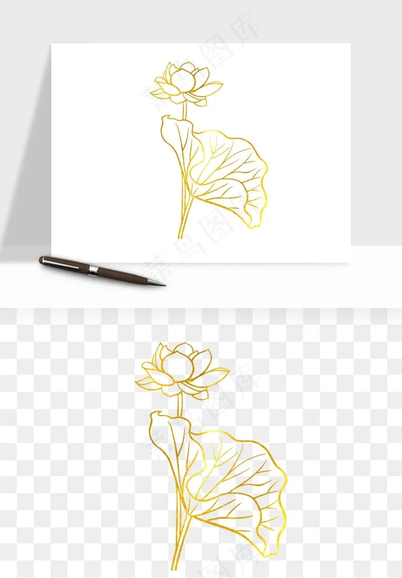线描荷花莲花线条png免抠