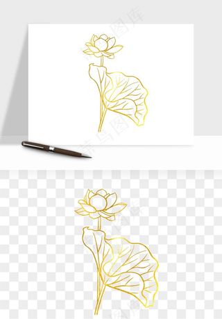 线描荷花莲花线条png免抠