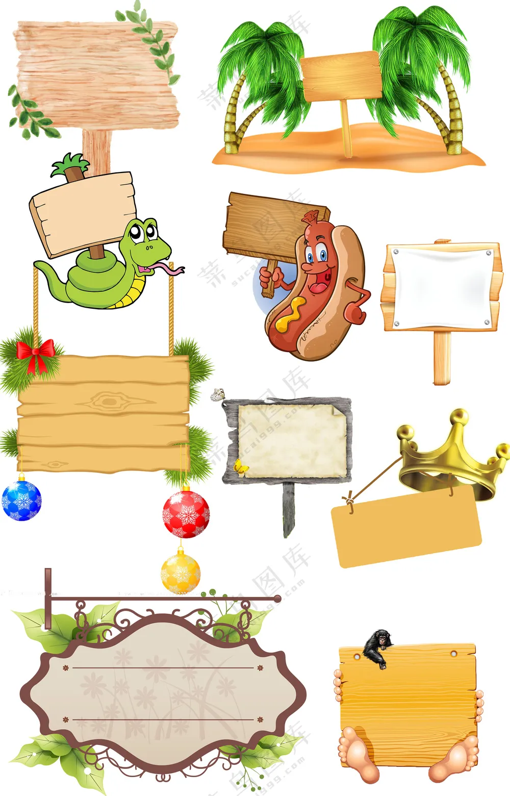 卡通手绘木牌底框元素大合集