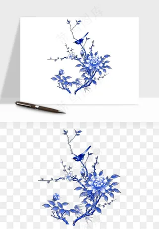 青花瓷花纹花卉图案png免抠