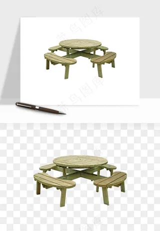 老式木桌木椅木凳png免抠