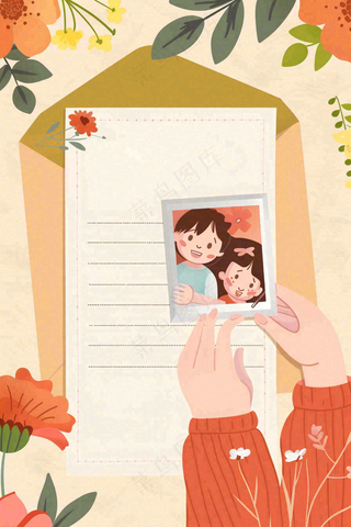 母亲节信封插画写信亲情创意插画背景