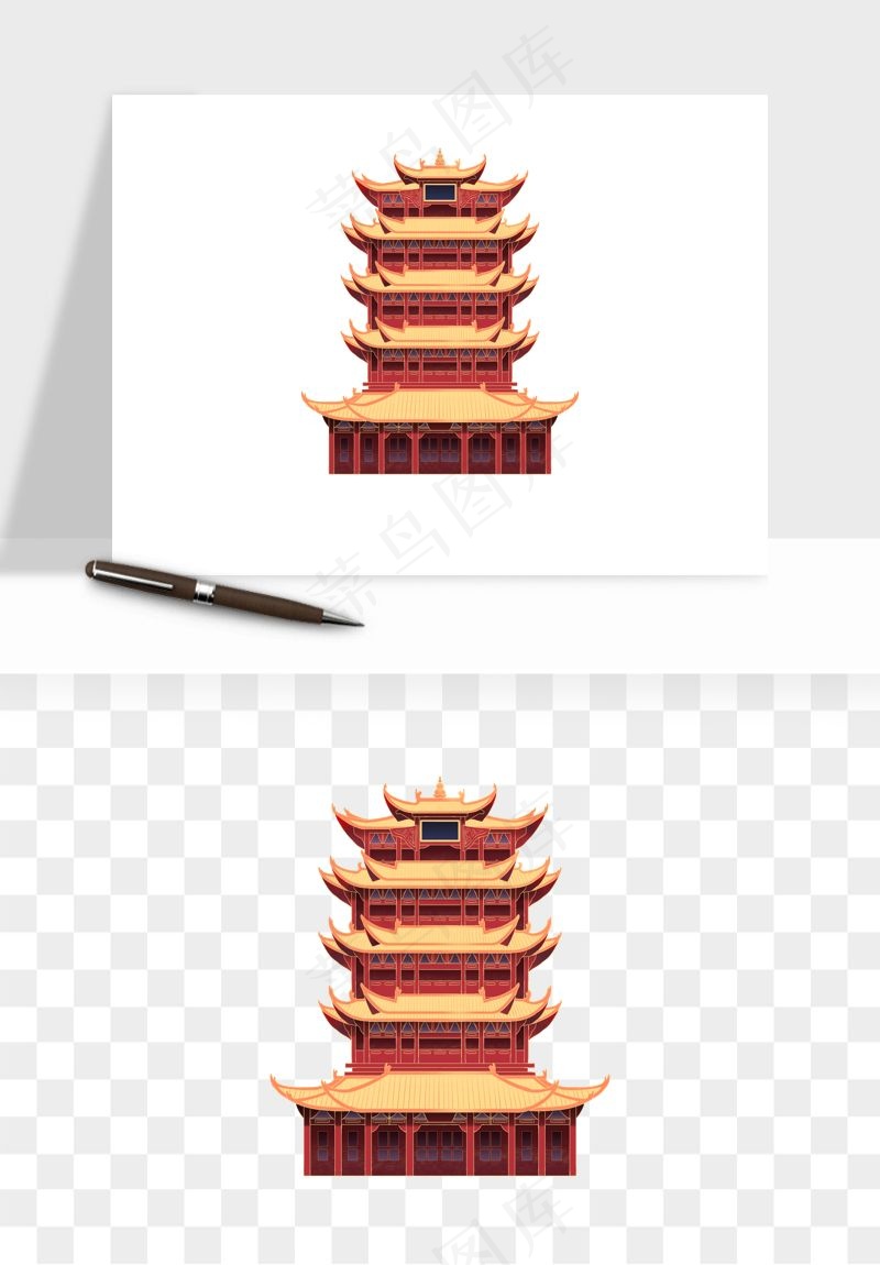 国潮风古建筑古楼古塔鼓楼psd,png免抠图