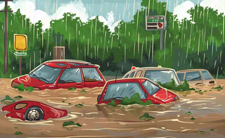 洪水自然灾害防洪预警摄影图