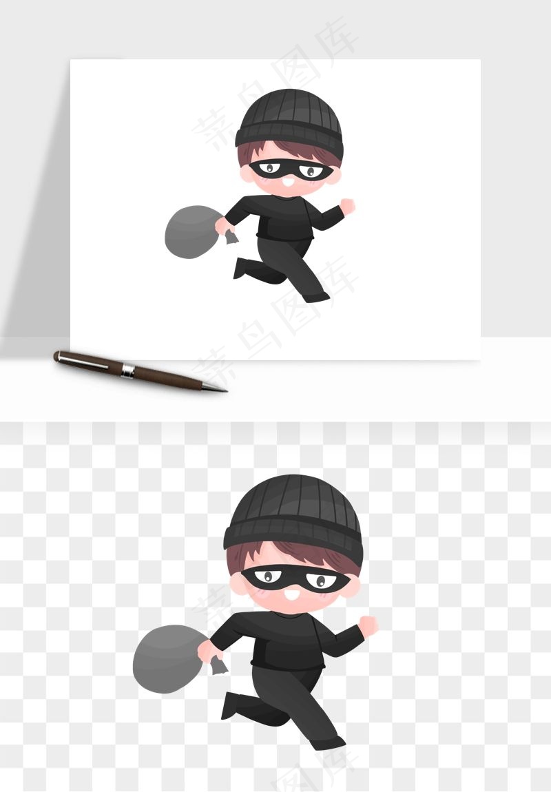 卡通小偷黑客png免抠