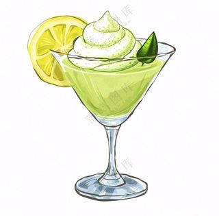 柠檬抹茶冰淇淋甜点下午插画免抠