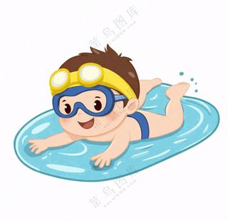 学习游泳的学生儿童卡通插画免抠