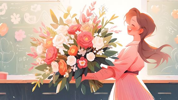 教室教师老师粉色花朵