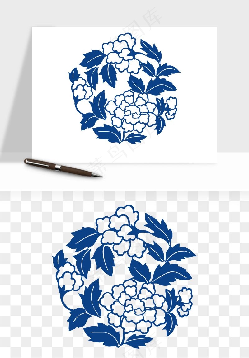 青花瓷花纹花卉图案png免抠