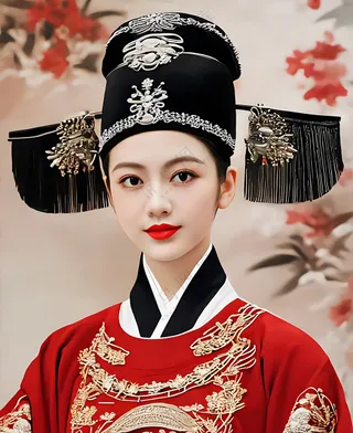 状元女_红色汉服_黑色状元帽子_高清
