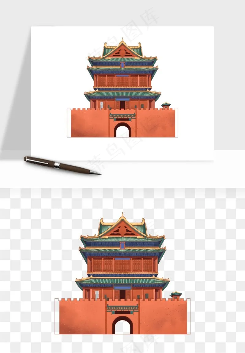 国潮风古建筑古楼古塔鼓楼psd,png免抠图