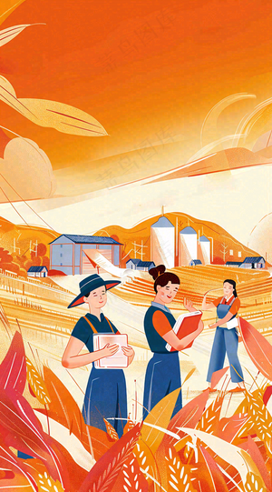 红色插画土地收成粮食农民辛勤劳作劳动节卡通插画背景