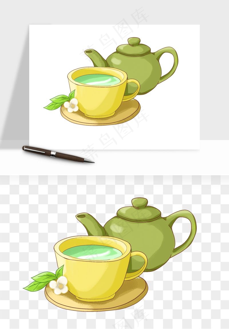 手绘茶壶茶具png免抠
