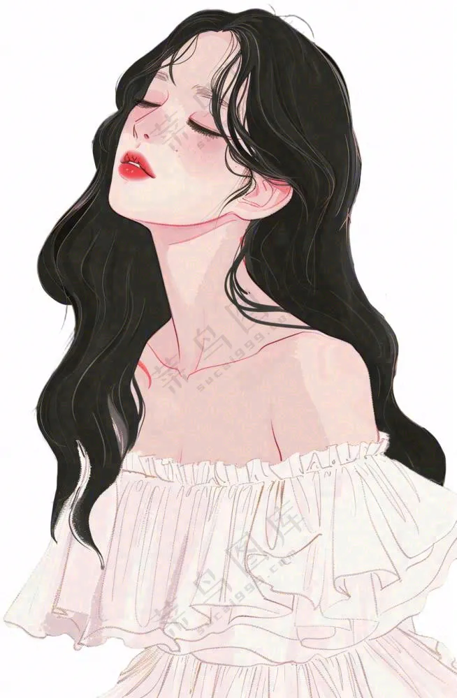 白色衣服的长头发少女美丽人物卡通插画免抠