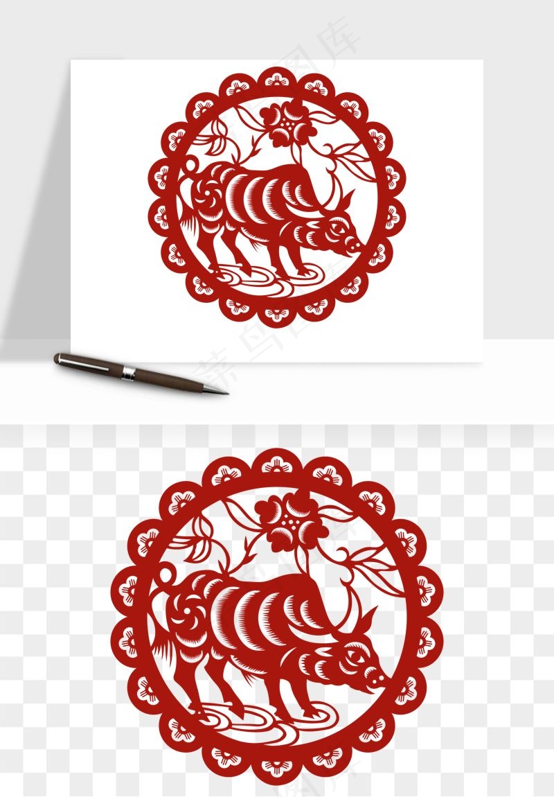 春节福字窗花剪纸png免抠