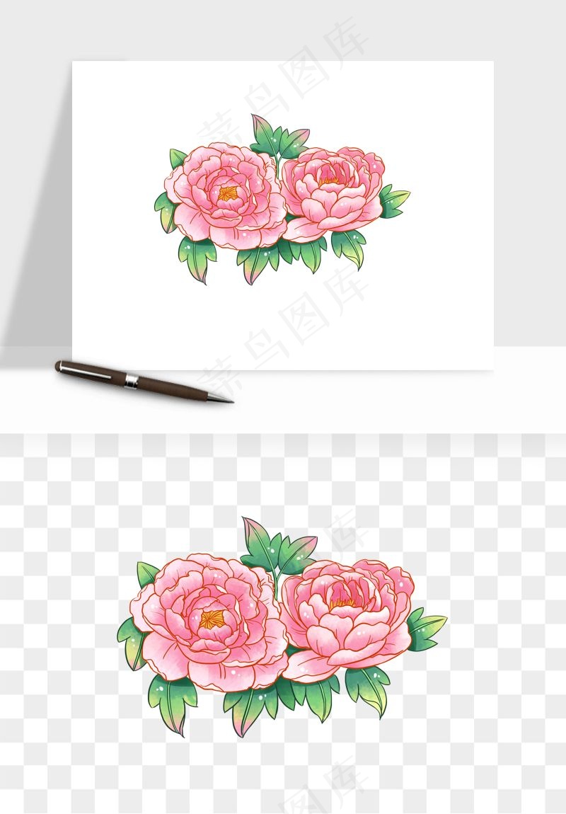 手绘国潮牡丹花花卉图案png免抠