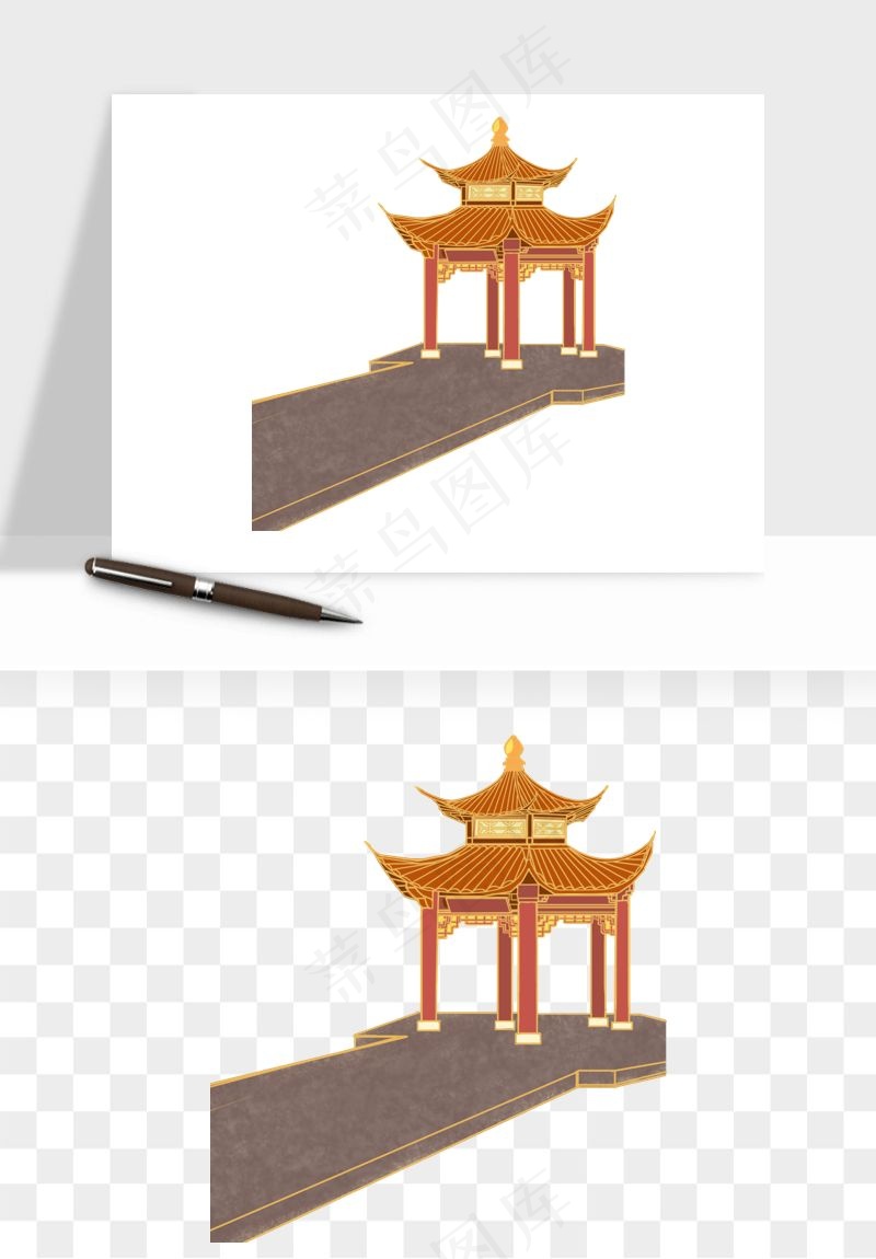 国潮风古建筑古楼古塔鼓楼psd,png免抠图(1703x2000)psd模版下载