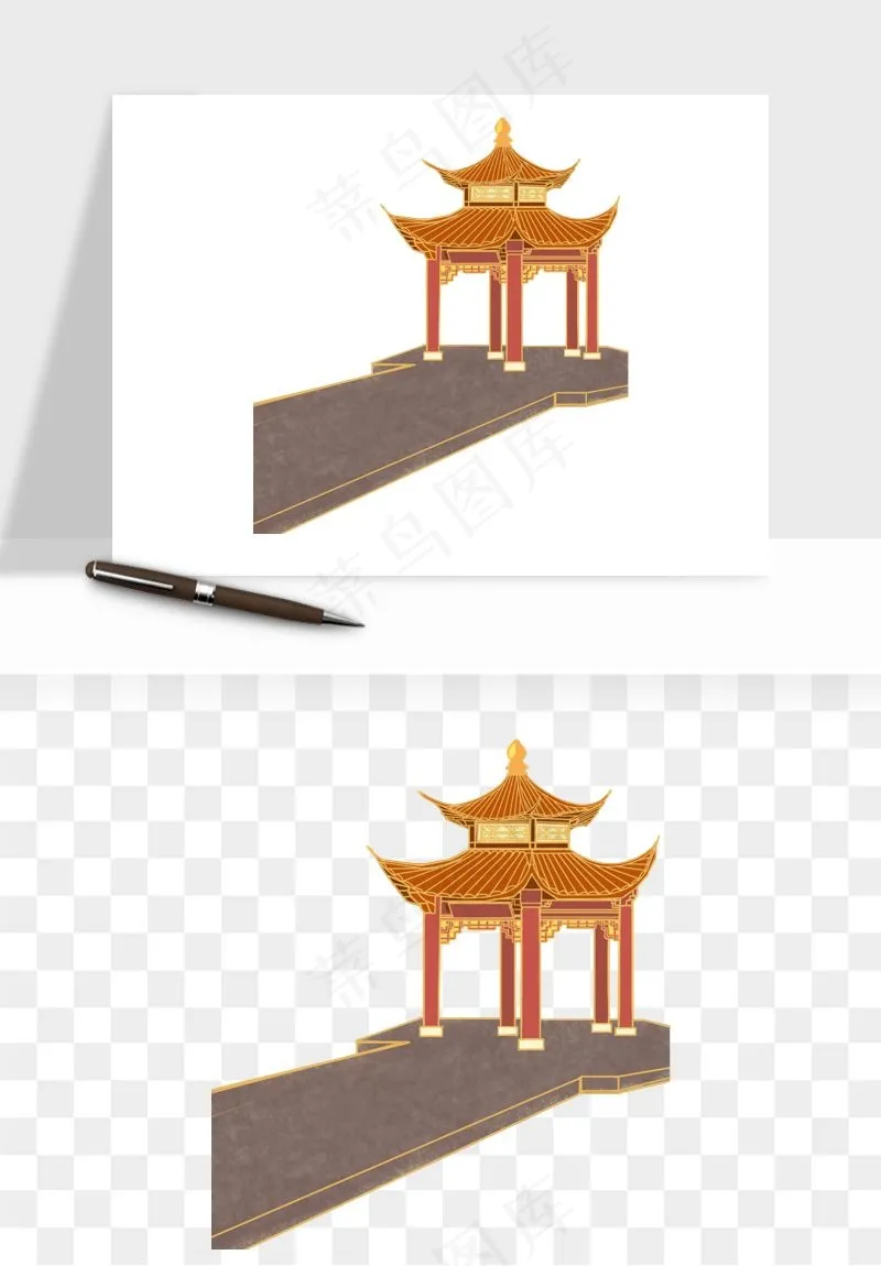 国潮风古建筑古楼古塔鼓楼psd,png免抠图(1703x2000)psd模版下载