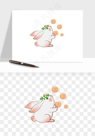 中秋月饼玉兔国潮插画png免抠