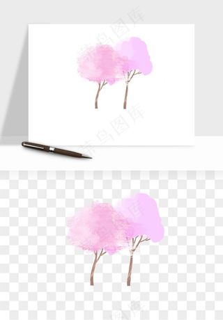 手绘浪漫花树桃花树png免抠