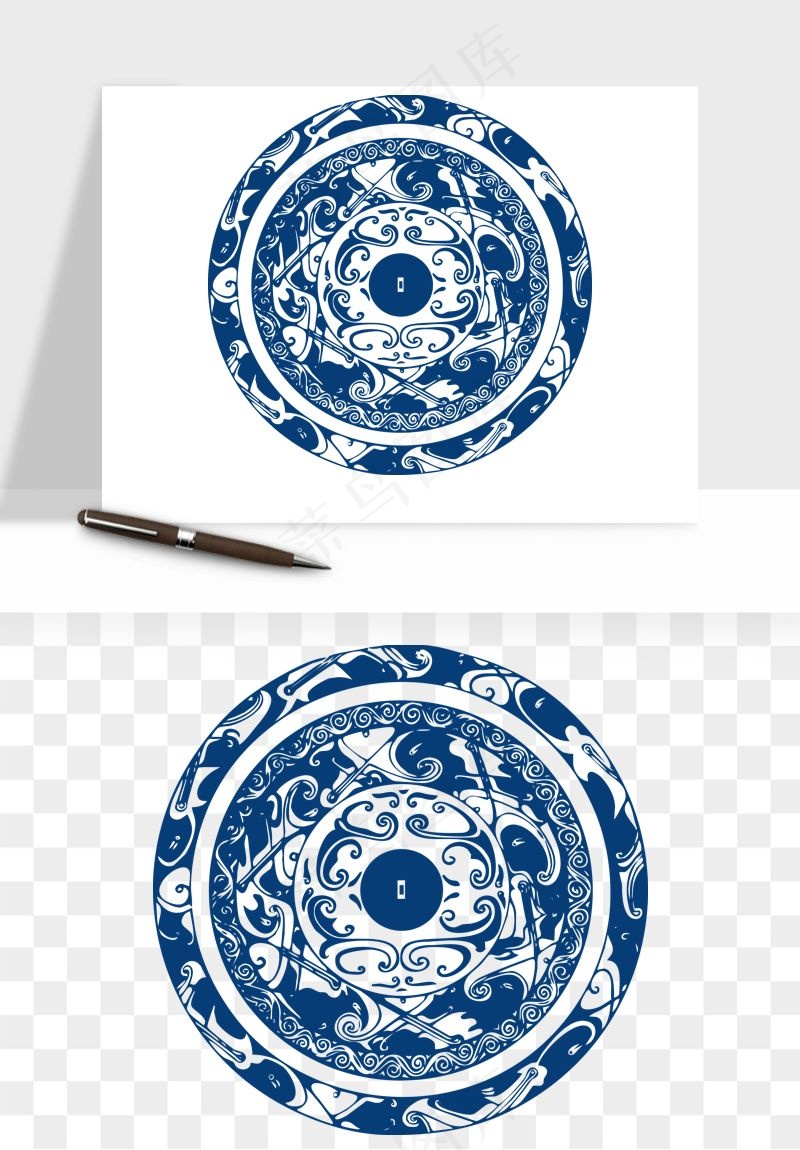 青花瓷花纹花卉图案png免抠