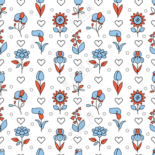 四方连续花朵桃心无缝图案免抠素材