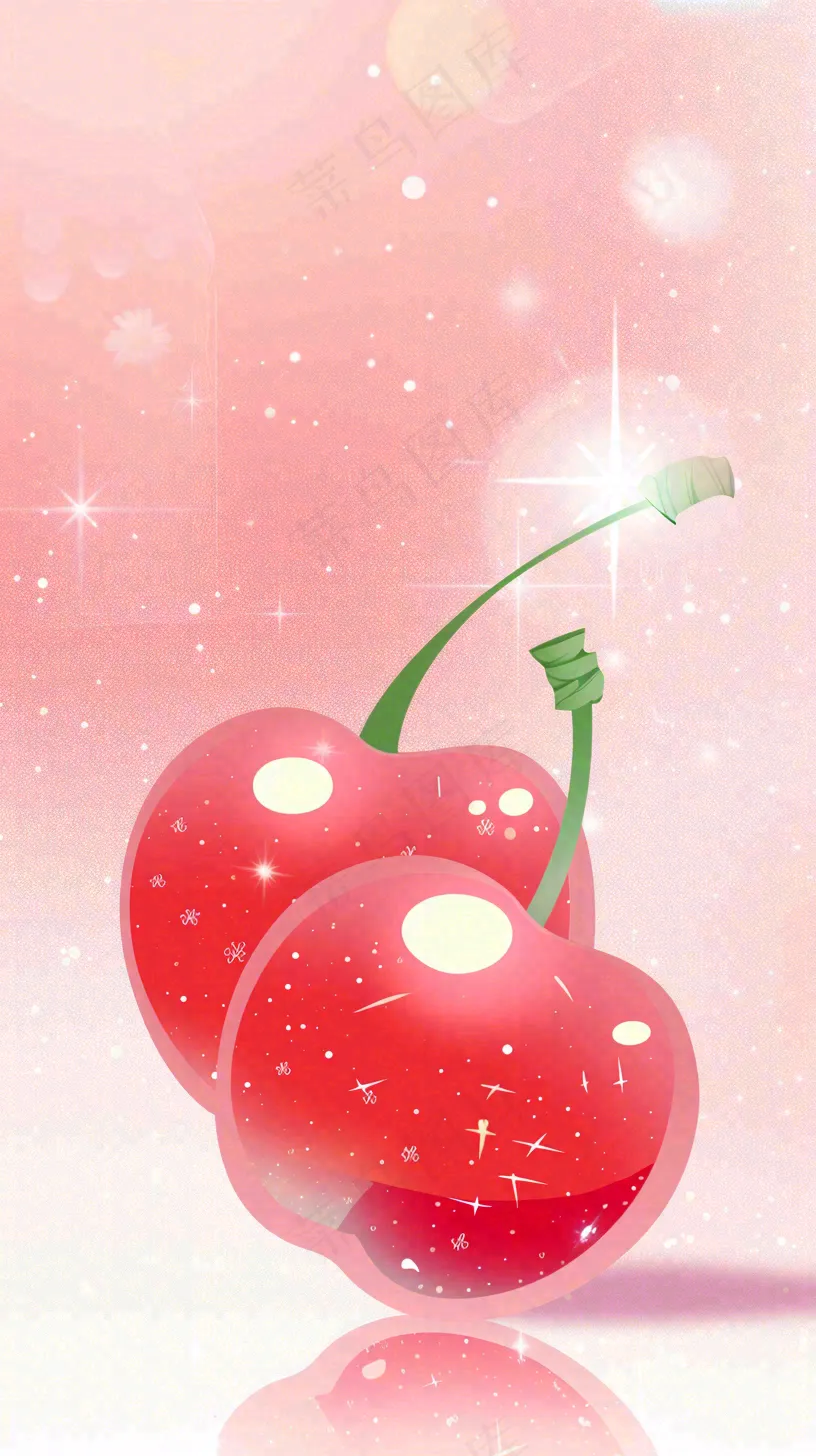 粉色樱桃水果梦幻唯美弥散风插画背景