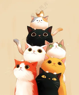 可爱呆萌猫咪卡通插画