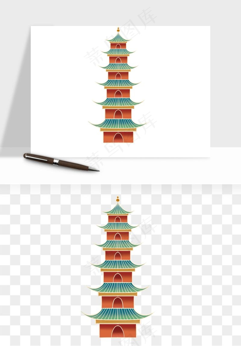 国潮风古建筑古楼古塔鼓楼psd,png免抠图(945x945)psd模版下载